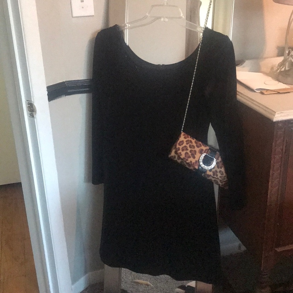 Long sleeve black velvet dress
